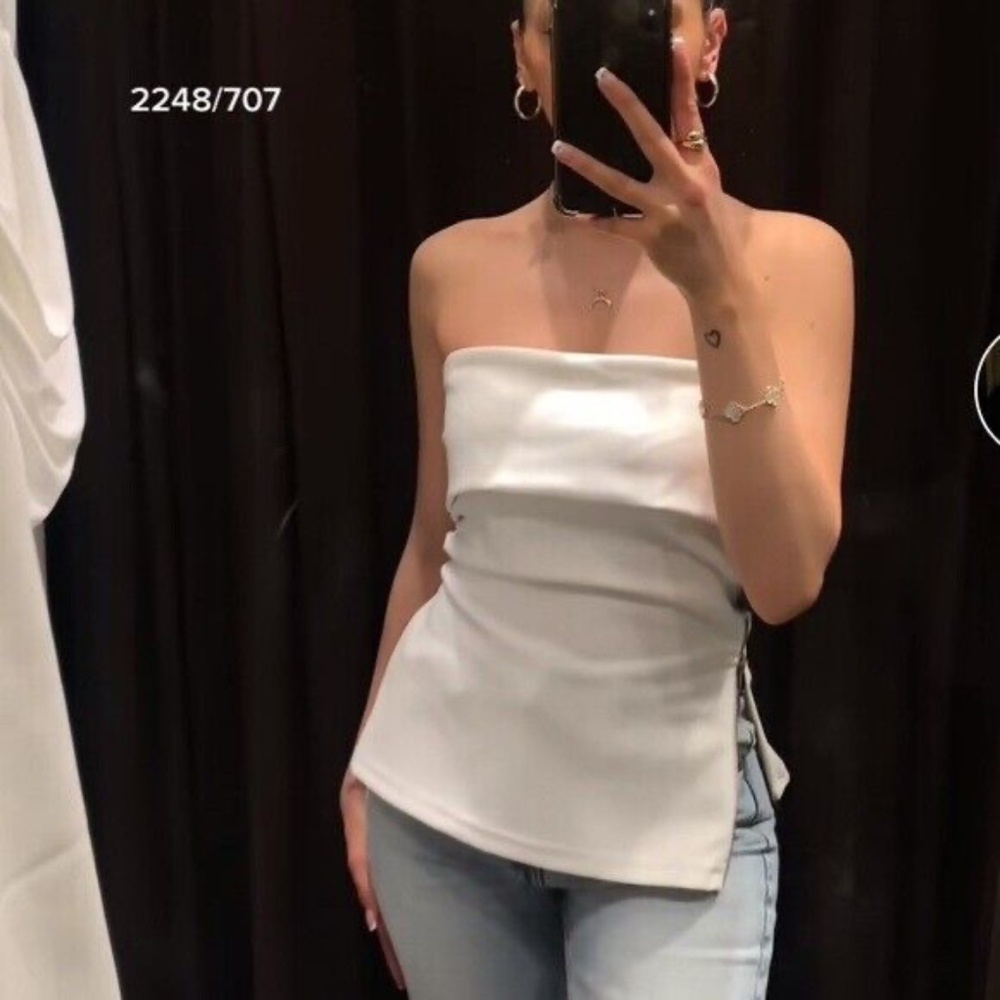 ZARA Woman White Side Zip Tube Top sleeveless Straight Neck S SMALL